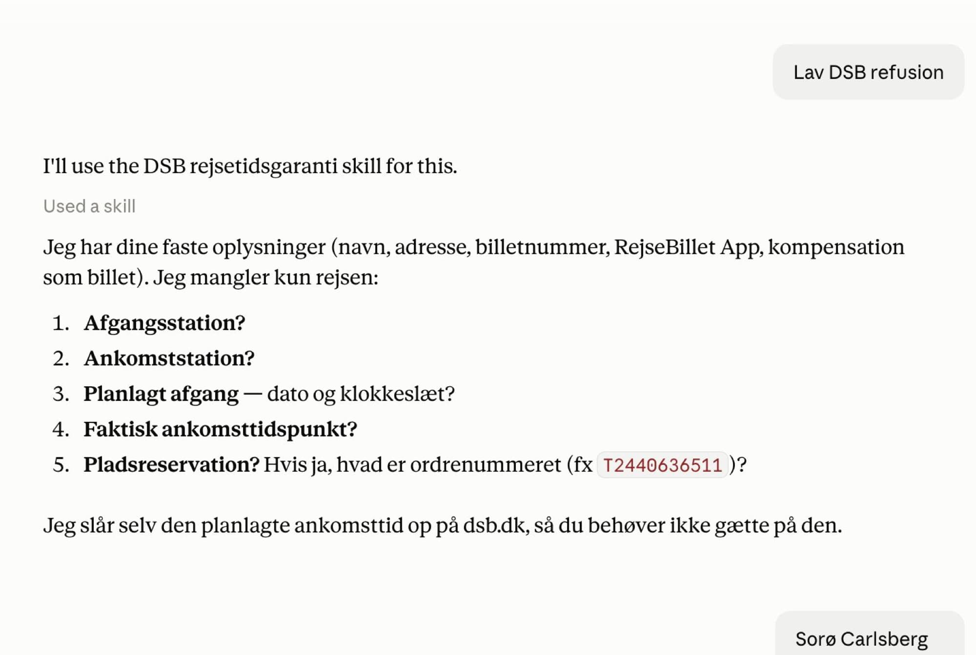 DSB rejsetidsgaranti formular med samtykke og recaptcha